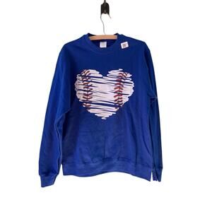 Blue Medium Baseball Heart Retro Groovy Baseball Softball Sweatshirt